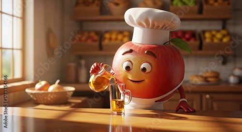 Animated Apple Chef Pouring Juice. Ai generation