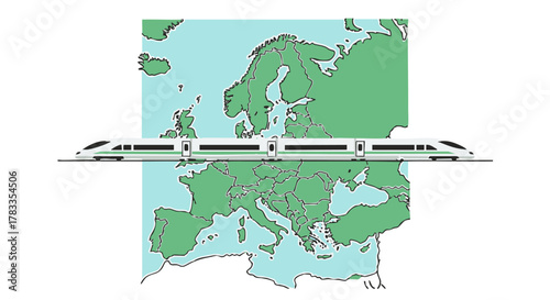 High-speed train traversing Europe, symbolizing modern transportation and travel.