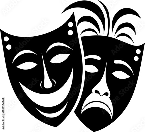 Theater masks black illustration white background