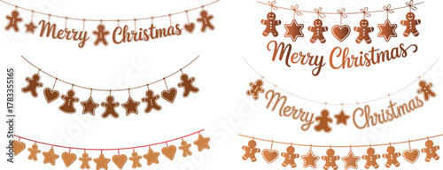 Merry Christmas Hanging Christmas decorations set, Christmas Gingerbread Cookies Set vector art.