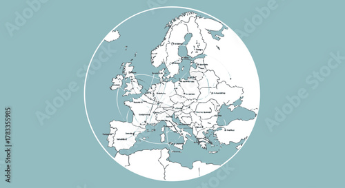 Detailed map of Europe showing countries and geographical features in white.