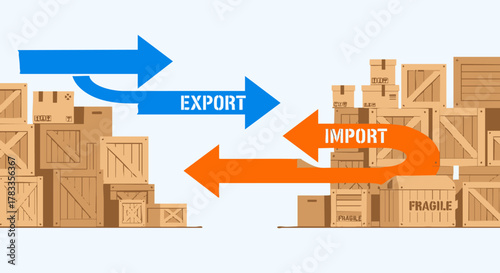 International trade concept with export and import logistics and transportation.