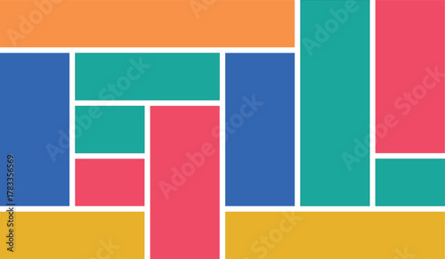 Abstract geometric arrangement of colorful rectangular blocks in a dynamic pattern