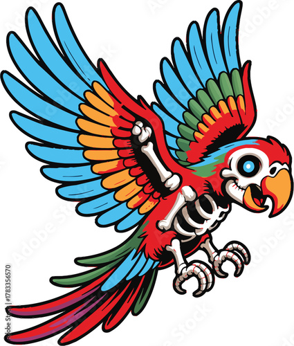 Colorful parrot flying with spread wings bird