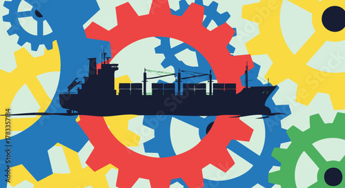 Cargo ship silhouette navigating the waters, representing global trade and logistics.