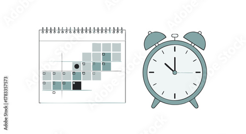Calendar and alarm clock illustration depicting time management and scheduling.