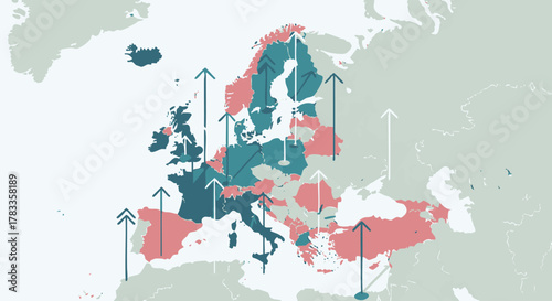 Map of Europe with Arrows Indicating Directional Trends.