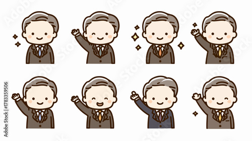 ビジネスマンの様々なポーズと表情を描いたベクターイラストセットです。