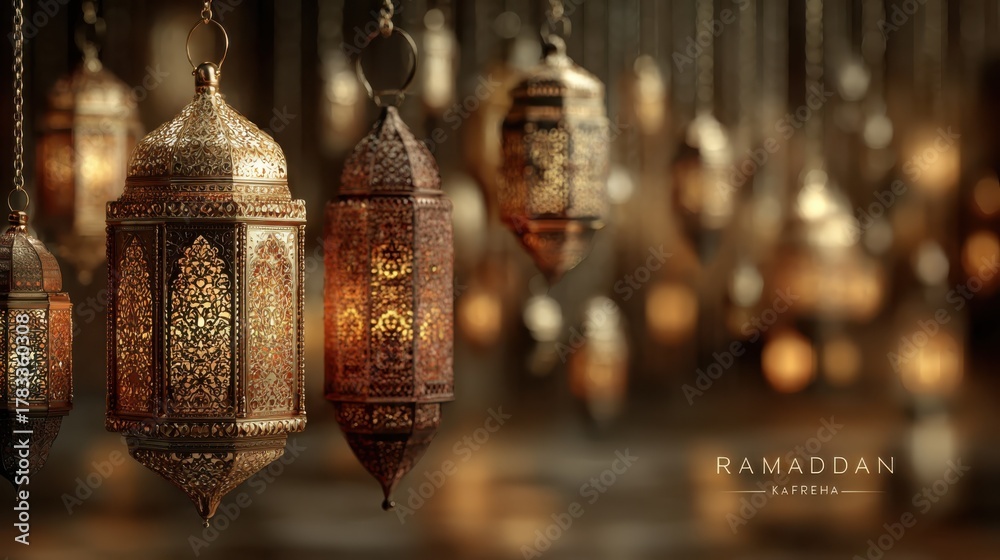Obraz premium Stunning Ramadan lanterns glowing with warm light, perfect for elegant celebrations and festive decorations