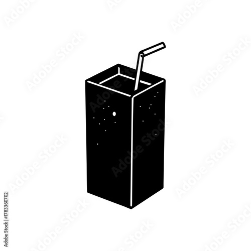 Minimalist black juice box with straw illustration icon graphic