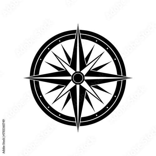 Black compass rose symbol indicating navigation and direction