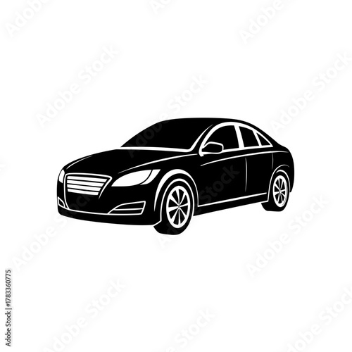Black modern sedan car icon, vector silhouette graphic for transportation