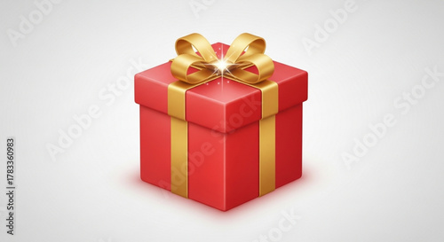 Red gift box present with gold ribbon bow for birthday christmas valentine holiday celebration party 100