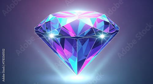 Faceted diamond gemstone illustration with purple and blue hues for jewelry and design projects needs exactly 100