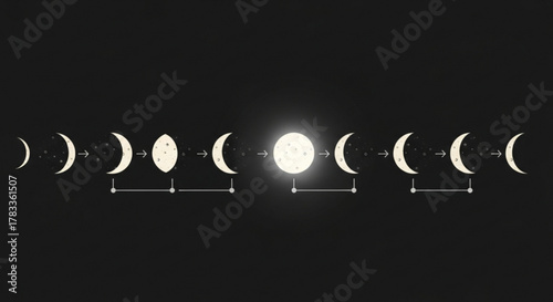Moon phases cycle illustration astronomy lunar calendar celestial event astrology night sky science diagram 100