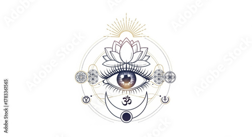 Mystical eye lotus flower third eye spiritual awakening sacred geometry esoteric design illustration vector art