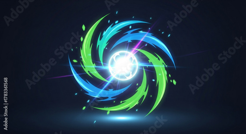 Abstract energy vortex background with swirling motion and glowing center for futuristic design 3d
