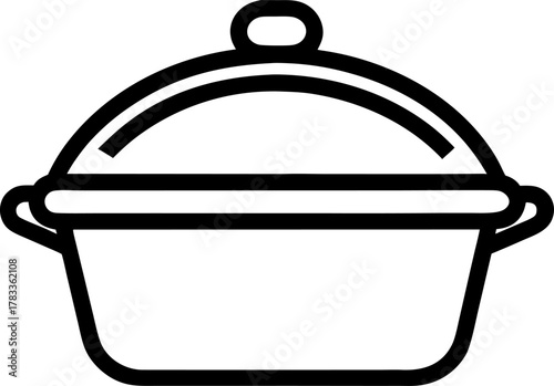 Casserole dish vector line art icon black and white , white background