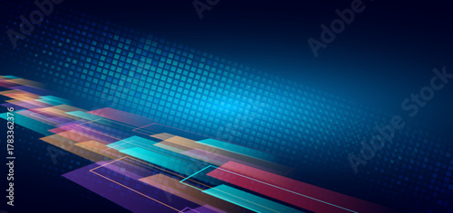 Modern abstract geometric colorful with lighting effec on dark background. Sport layout poster template design concept.