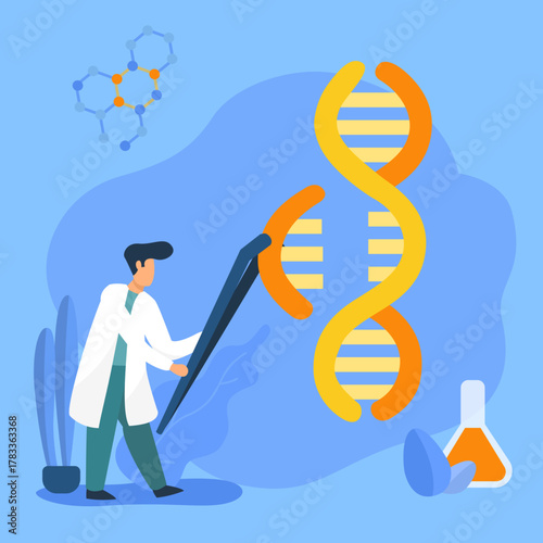 doctor picking up a piece of DNA cut