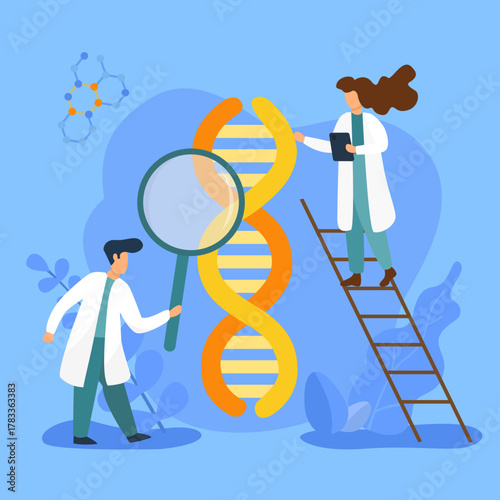 tow doctors studying DNA strand
