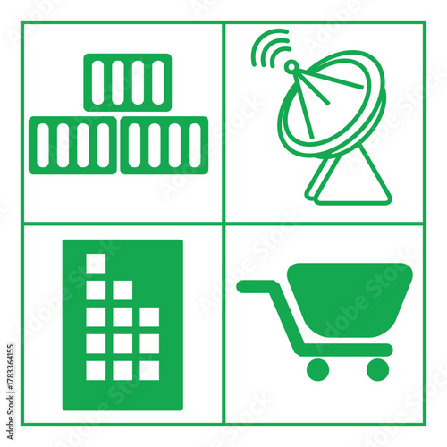 Global trade logistic networking communication shopping system vector design illustration