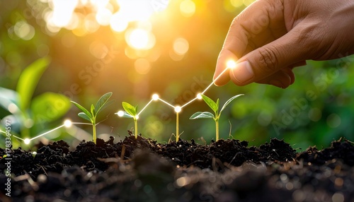 Conceptual representation of growth and progress in nature with a financial graph