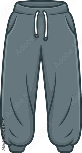 Cartoon Style Gray Jogger Pants Vector with Drawstring