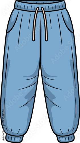 Cartoon Style Light Blue Jogger Pants Vector Illustration