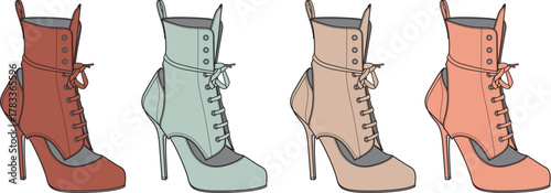 Elegant High-Heeled Ankle Boots in Varying Pastel Colors Illustration