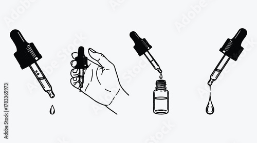 Black and white illustration of a dropper used for liquid medicine