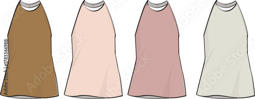 Collection of casual sleeveless tops in neutral earth tones, perfect for everyday wear