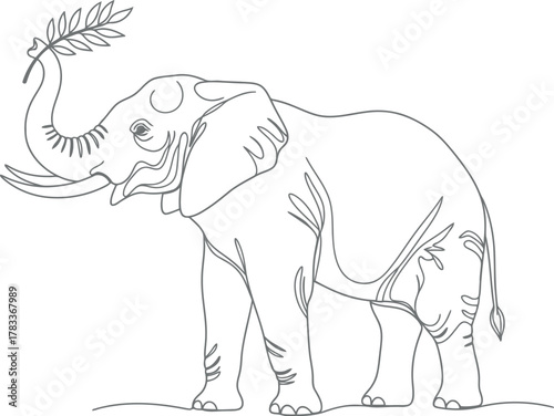 Elegant elephant sketch with branch in trunk