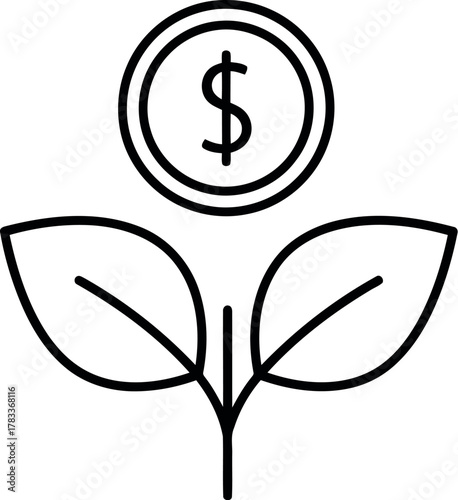 Growing money tree with dollar coin symbol on white background