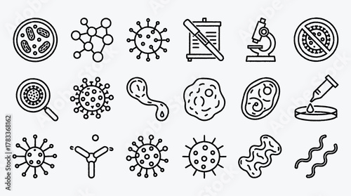 Collection of Virus and Bacteria Icons Line Style Vector Illustration