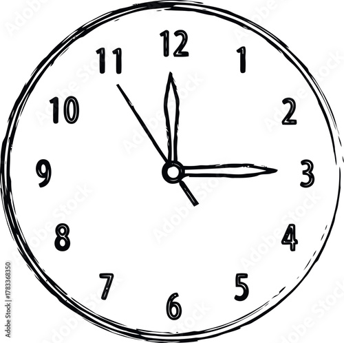 Hand drawn clock face showing exactly three o clock