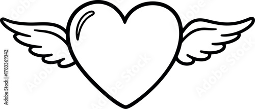 Simple outline of a heart with wings in a classic tattoo style