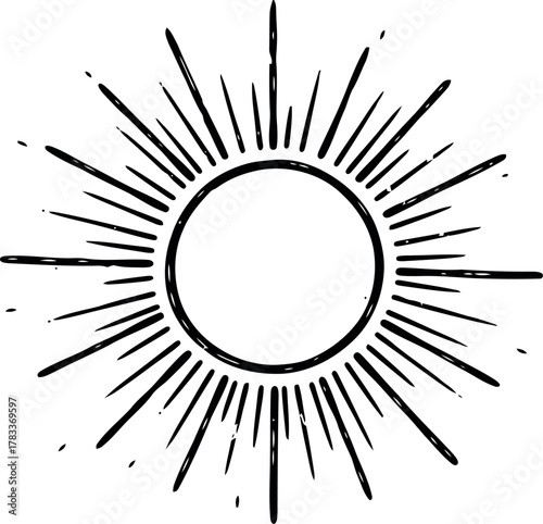 Stylized sunburst with radiating lines and central oval shape