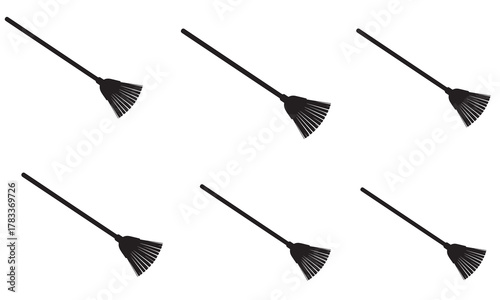 Six broom icons in silhouette