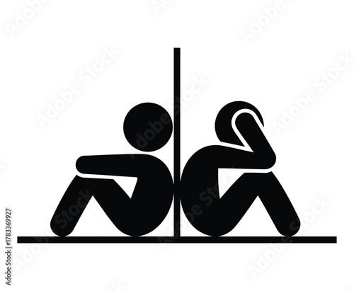 Two Isolated People Sitting Back-to-Back Symbolizing Emotional Distance, Depression, or Loneliness