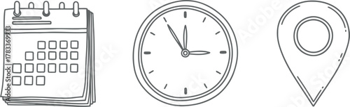 Hand drawn icons representing calendar time and location
