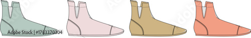 A colorful set of modern ankle boots in pastel shades. Vector illustration of women's fashion footwear isolated on a white background