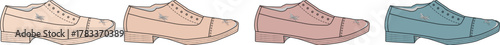A versatile collection of classic footwear illustrations shown in four different pastel color variations. An elegant concept for fashion, style, and personal choice