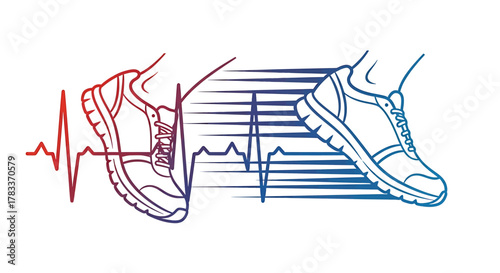 Running shoes with heartbeat lines, symbolizing fitness and health.