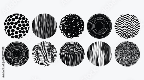 Ten black and white circle designs on a clean background vector
