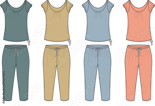Comfortable Lounge Wear Set Tank Top and Capri Pants in Four Colors