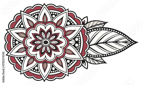 Mandala Floral Ornament with Stylized Leaves and Intricate Petal Pattern