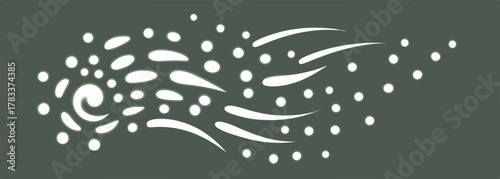 Abstrakcyjny wzór wektorowy z wirującymi elementami i kropkami, symbolizujący ruch i energię.