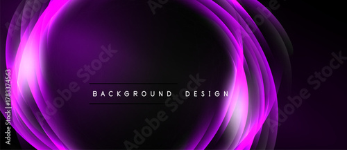Abstract purple light layers create oval shape. Dark background emphasizes glowing design elements. Simple text reads background design.