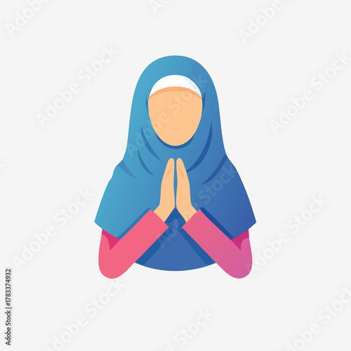 Illustration of a Muslim Woman in Hijab Praying.